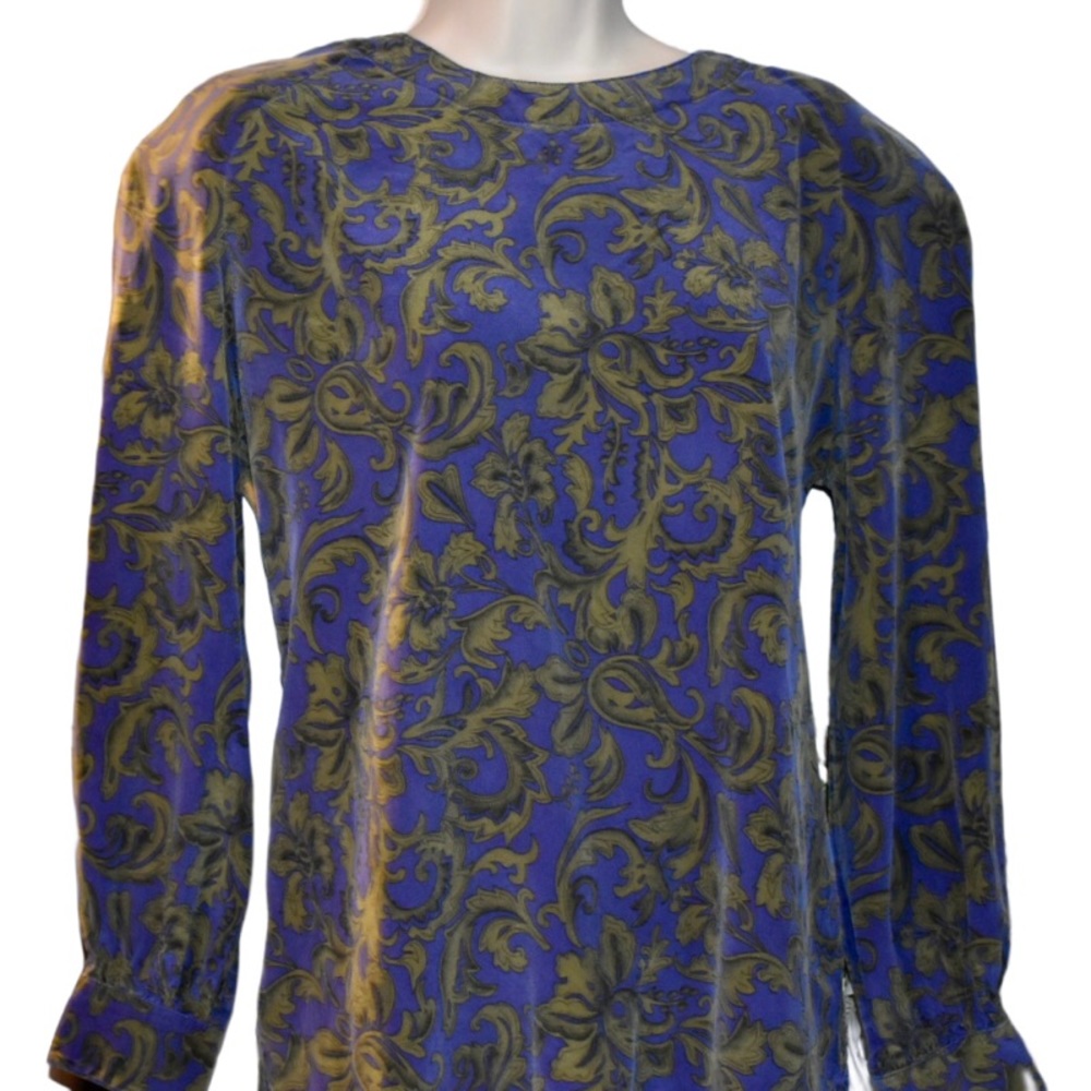 Mr Jax size 8 women’s 100% silk vintage blouse top blue and green nice